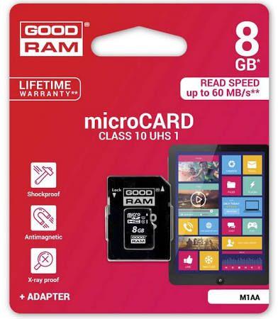 MEMORY CARD Goodram micro SDHC 8GB + adapter