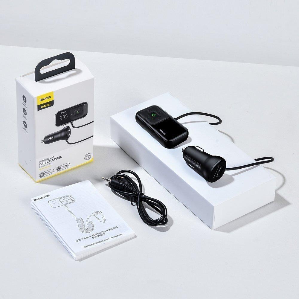 Baseus S-16 Bluetooth 5.0 FM transmitter 2x USB car charger AUX MP3 TF micro SD 3.1 A black (CCTM-F01)