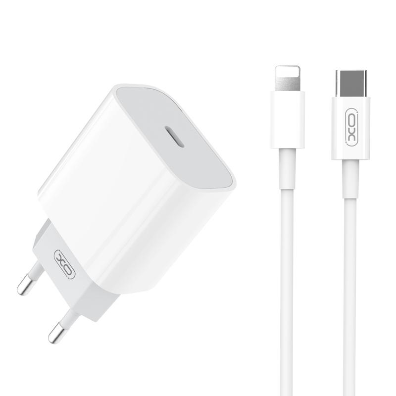 XO wall charger L77 PD 20W 1x USB-C white + Lightning - USB-C cable
