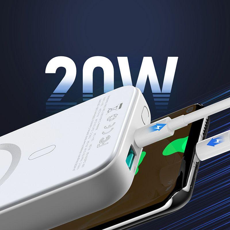 Joyroom power bank 10000mAh 20W Power Delivery Quick Charge magnetyczna wireless Qi charger 15W for iPhone MagSafe compatible white (JR-W020 white)