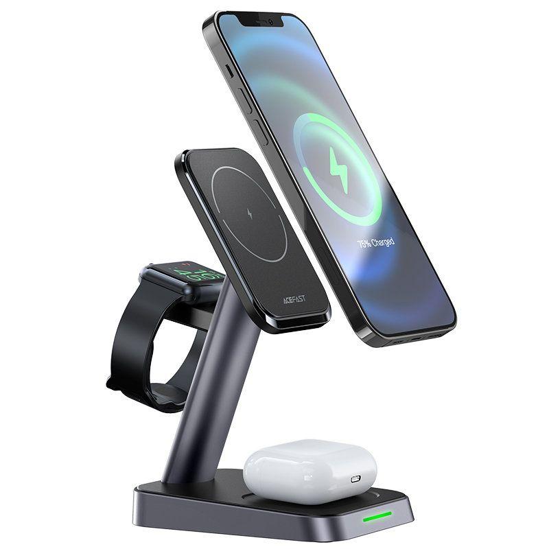 Acefast Qi Wireless Charger 15W for iPhone (with MagSafe), Apple Watch and Apple AirPods Stand Holder Magnetic Holder Black