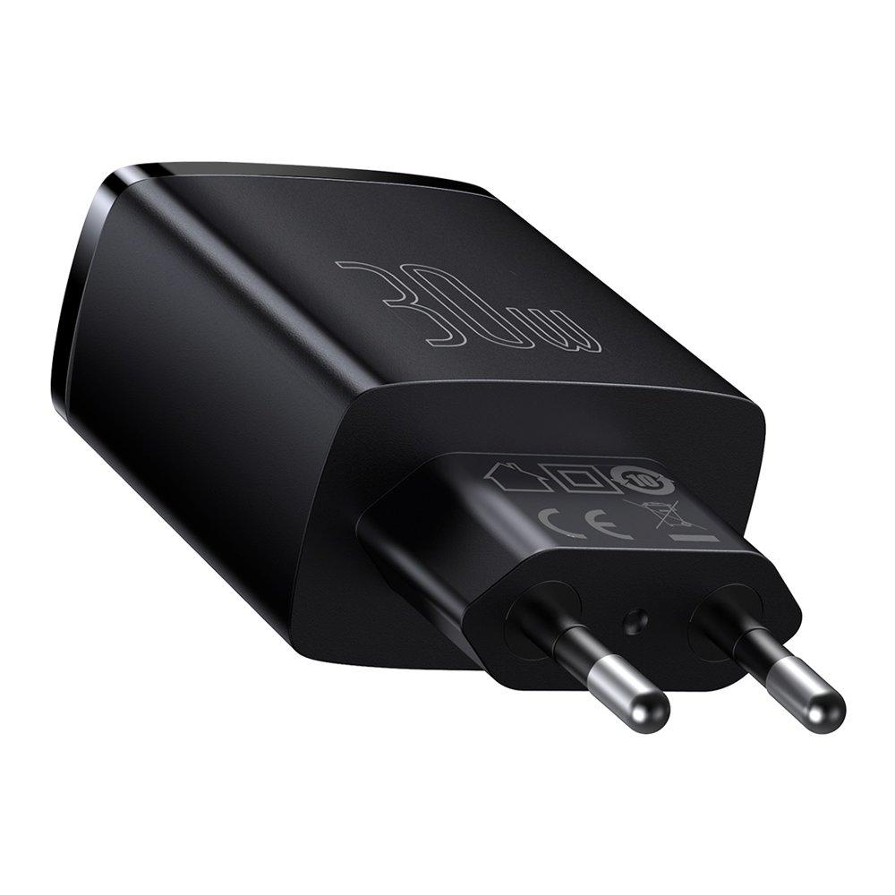 Baseus Kompaktní rychlá nabíječka 2x USB / USB Typ C 30W 3A napájení Quick Charge černá CCXJ-E01