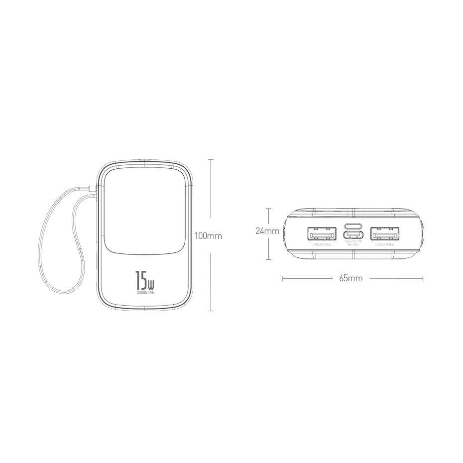 Baseus Q pow power bank 10000mAh 3A 15W 2x USB / USB Typ C + built in Lightning cable black (PPQD-B01)