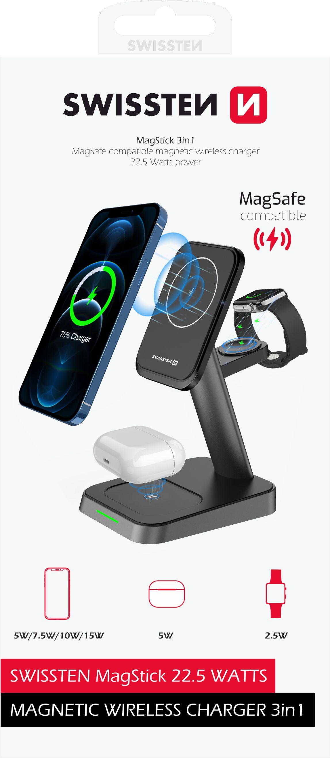SWISSTEN MagStick WIRELESS CHARGER 3in1 22,5 W MagSafe compatible BLACK