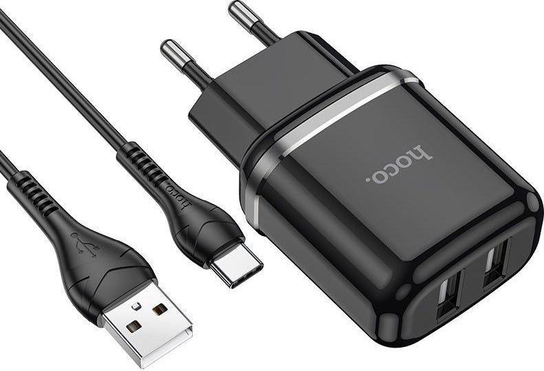 HOCO Charger 12W (2.4A) 2x USB + Cable Type C N4 - black