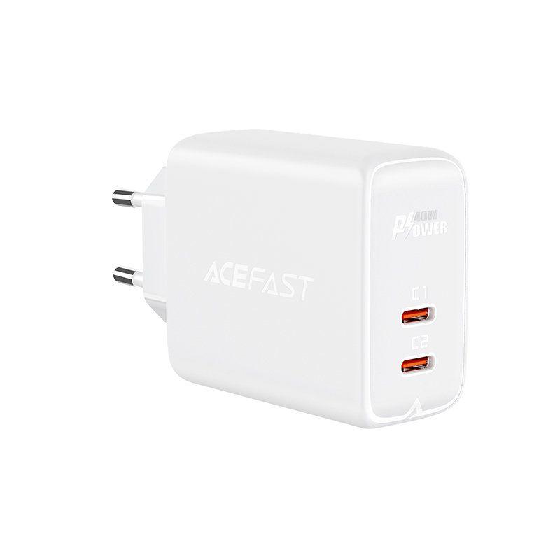 Acefast charger 2x USB Type C 40W, PPS, PD, QC 3.0, AFC, FCP white