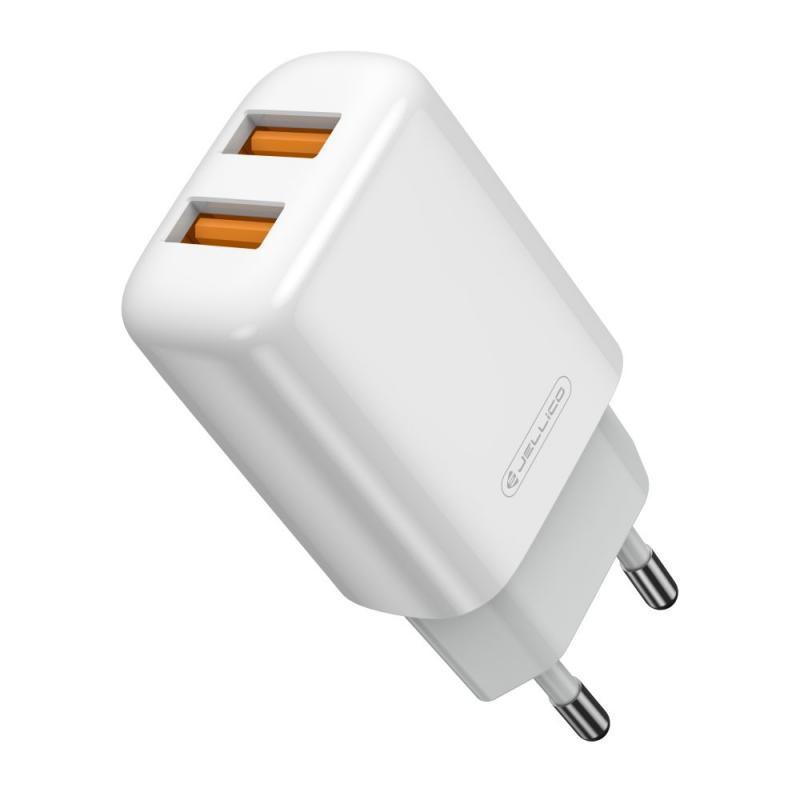JELLICO AC CHARGER - EU02 2.4A 2x USB + LIGHTNING CABLE WHITE SET