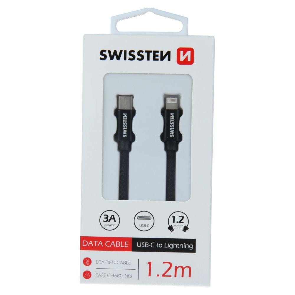 Swissten datový textilní USB kabel USB-C - Lightning 1.2m černý