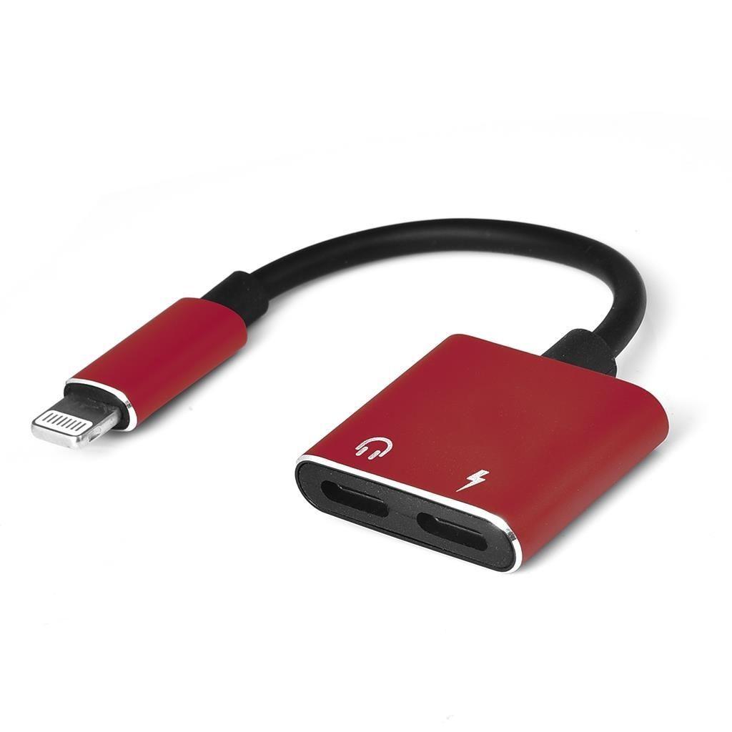 Adapter IPhone 2x lightning - gniazdo ładowania oraz słuchawkowe czerwony