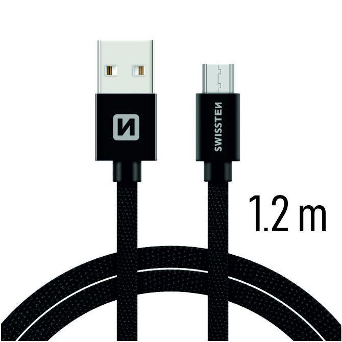 SWISSTEN KABEL/PRZEWÓD W OPLOCIE USB / MICRO USB 1.2 M CZARNY