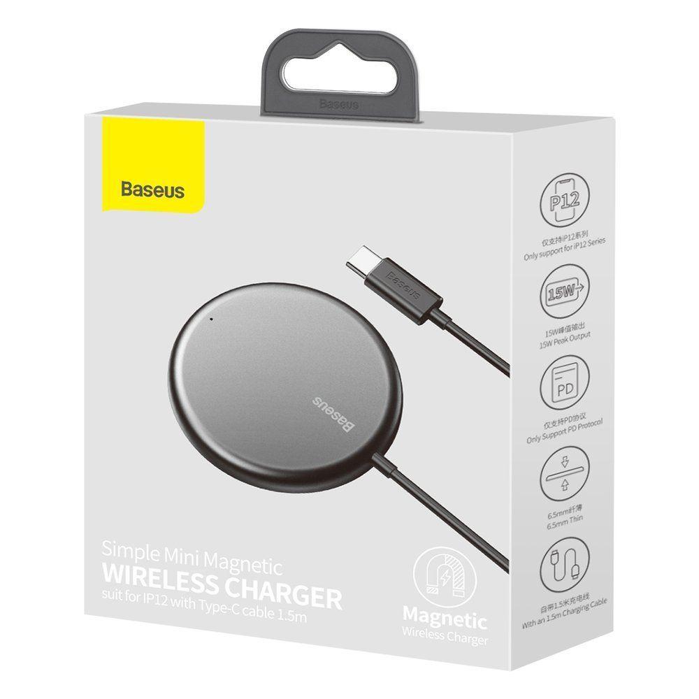 Baseus mini magnetic wireless Qi charger 15 W (MagSafe compatible for iPhone) black (WXJK-F01)
