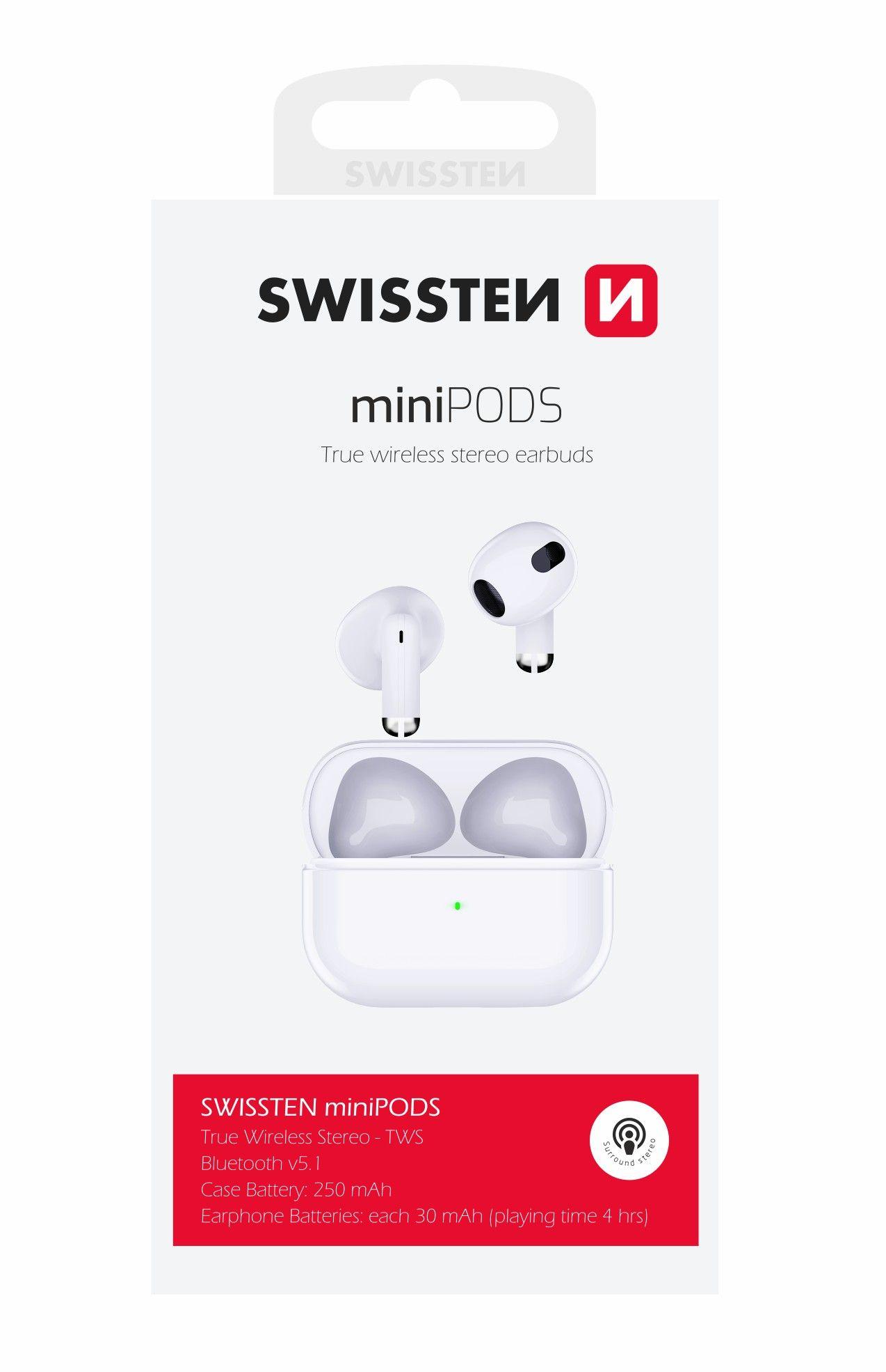 Swissten bluetooth TWS sluchátka minipods bílá