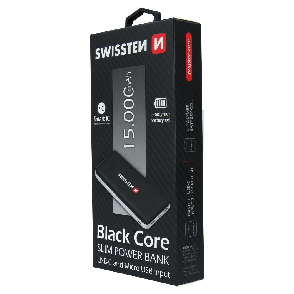 SWISSTEN BLACK CORE SLIM POWER BANK 15000 mAh USB-C