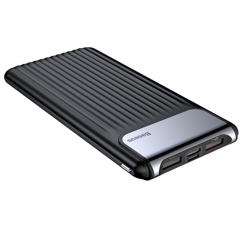 Baseus Thin Digital Power Bank External Batterie 10000 mAh QC3.0 2x USB 1x USB Type C 2.1A Quick Charge 3.0 black (PPYZ-C01)