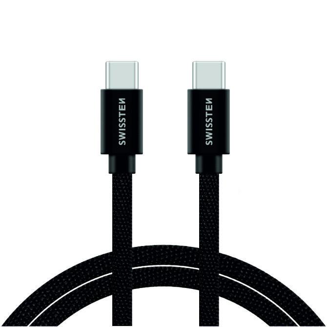 Swissten datový textilní USB kabel USB-C - USB-C 1.2 M černý