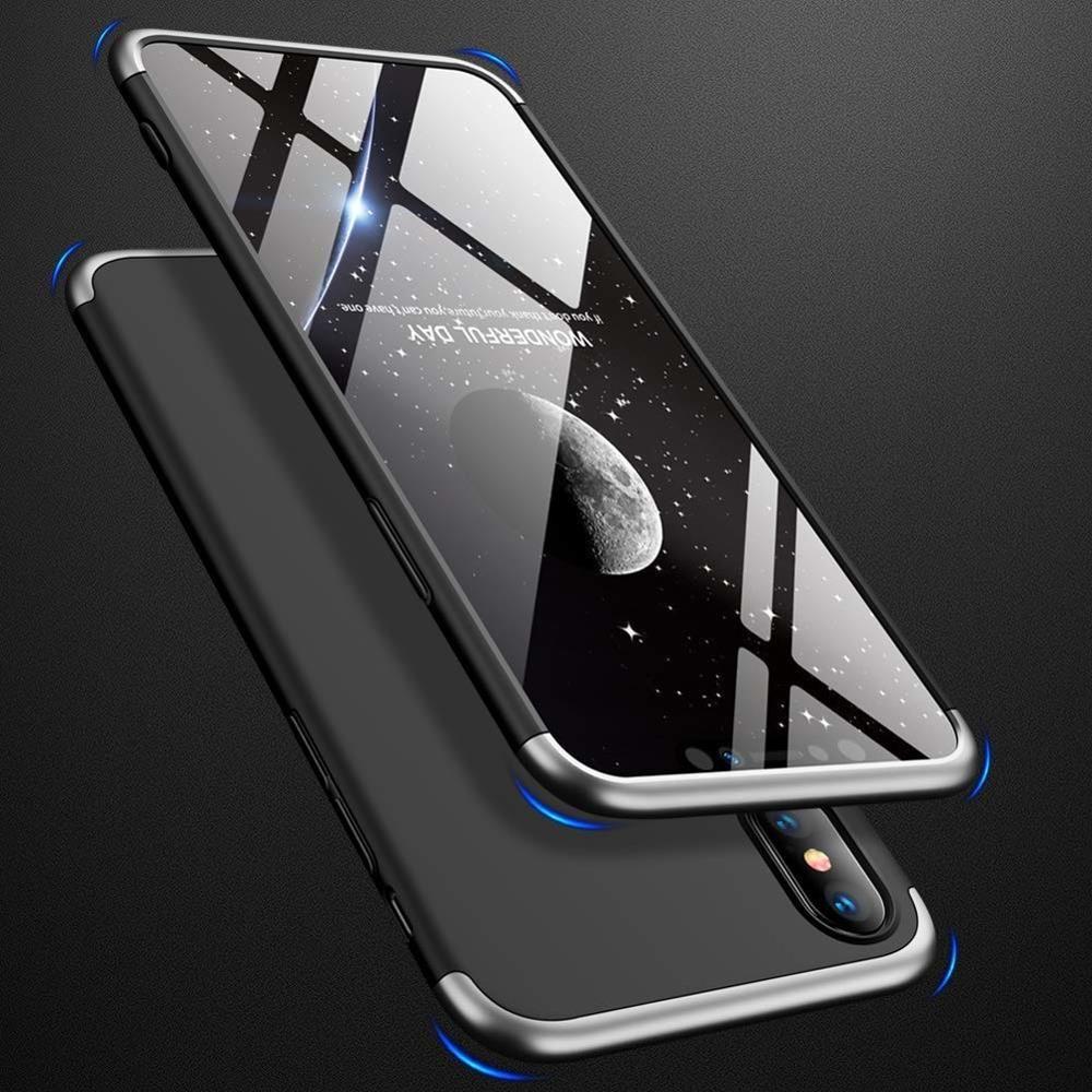 Etui 360 na całą obudowę przód + tył iPhone XS Max czarno-srebrny (logo hole)