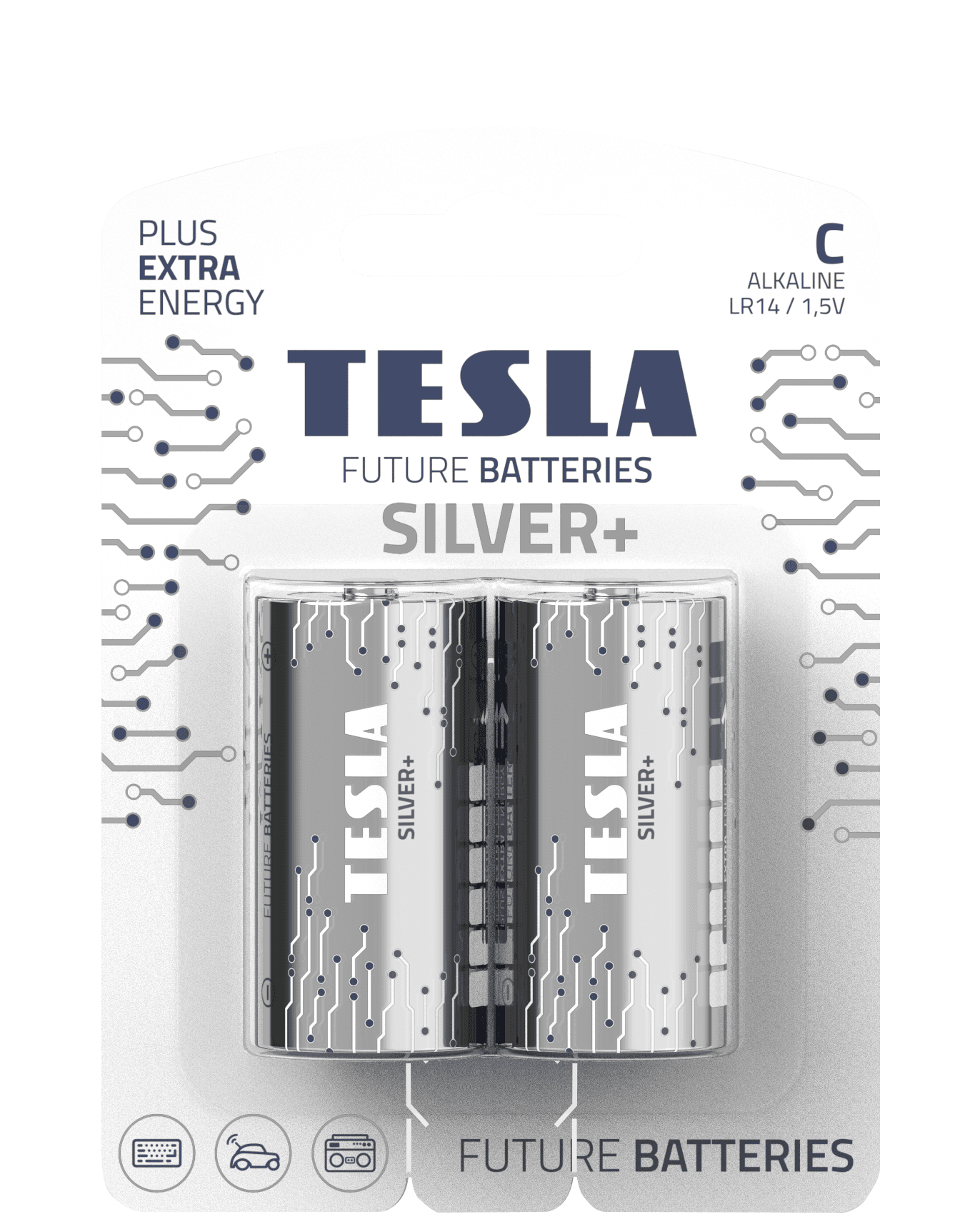 Alkaline batteries TESLA C/LR14/1,5V 2pcs SILVER+