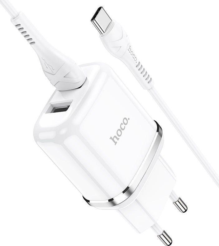 HOCO Ładowarka sieciowa - N4 2.4A 2 x USB + kabel USB-C zestaw biały