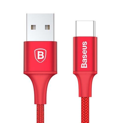 Baseus USB / USB Typ C kabel s nylonovým opletem s LED 2A 1m červený CATSU-B09