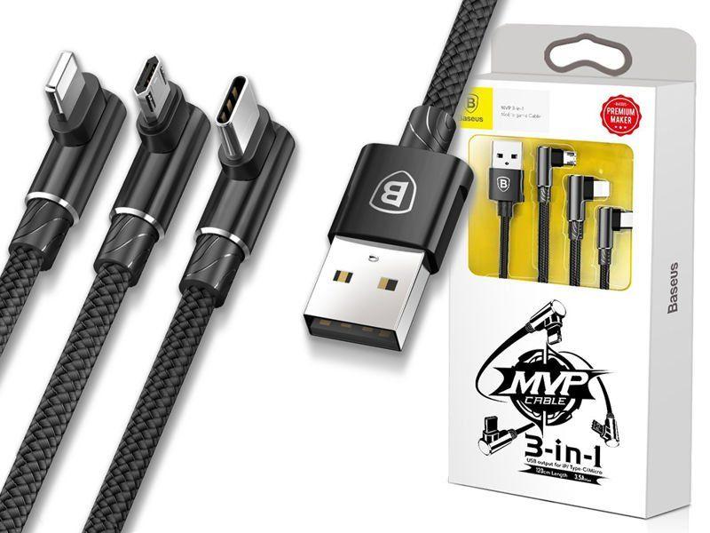 Kabel USB Baseus MVP 3v1 iPhone Typ C Micro USB 120cm 3.5A černý