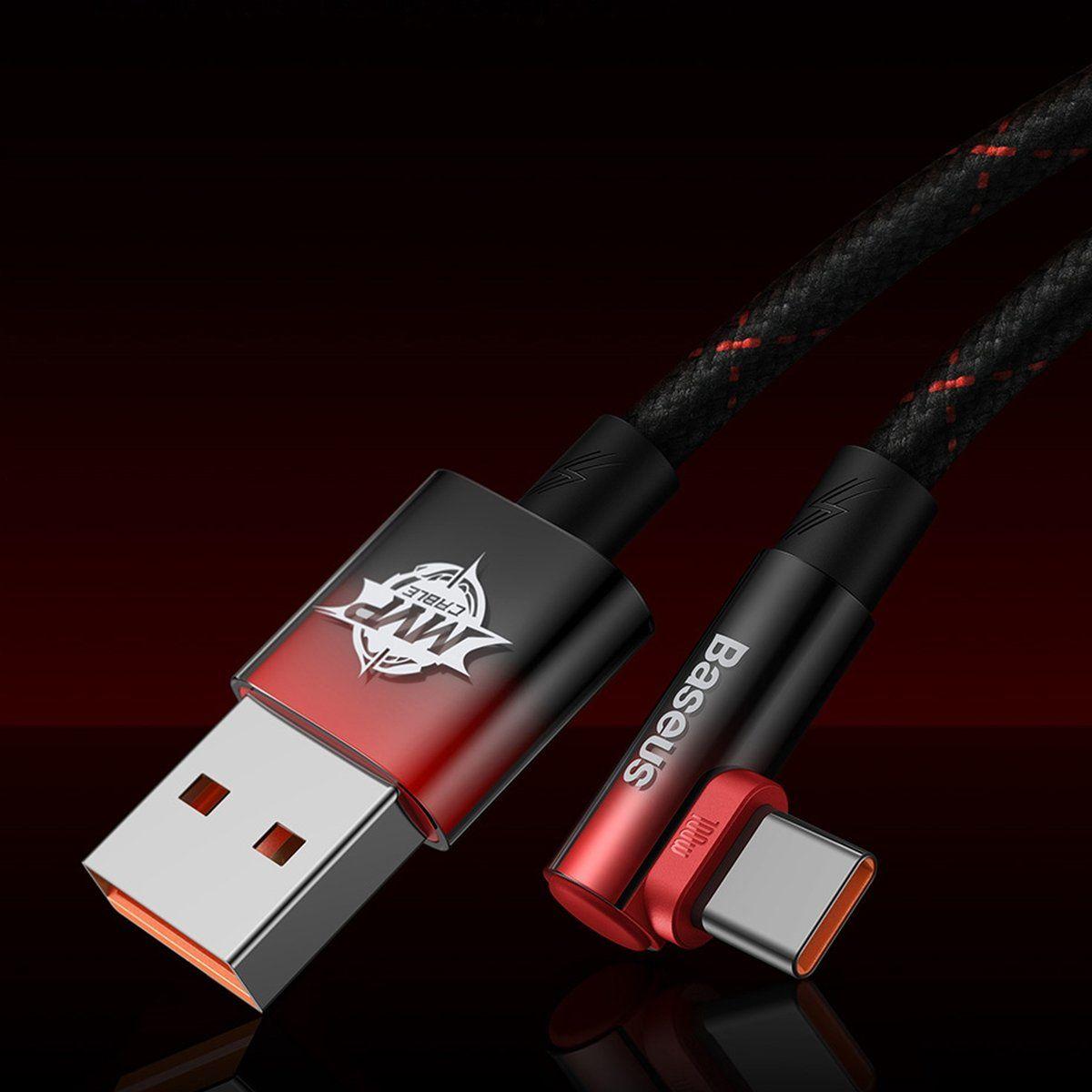 Baseus MVP 2 Elbow kątowy kabel przewód Power Delivery z bocznym wtykiem USB / USB Typ C 1m 100W 5A czerwony (CAVP000420)