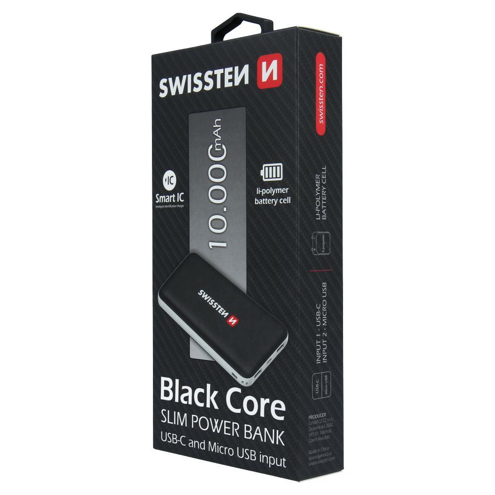 SWISSTEN BLACK CORE SLIM POWER BANK 10000 mAh USB-C INPUT