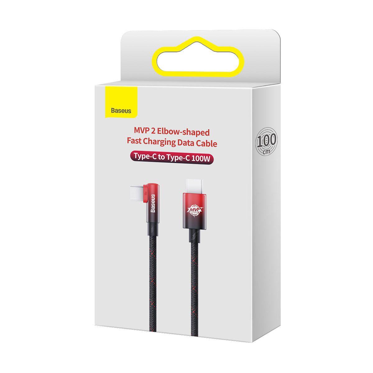 Baseus MVP Elbow angled cable - Napájecí kabel s bočním konektorem USB Typ-C / USB Typ-C 1 m 100W 5A červený CAVP000620