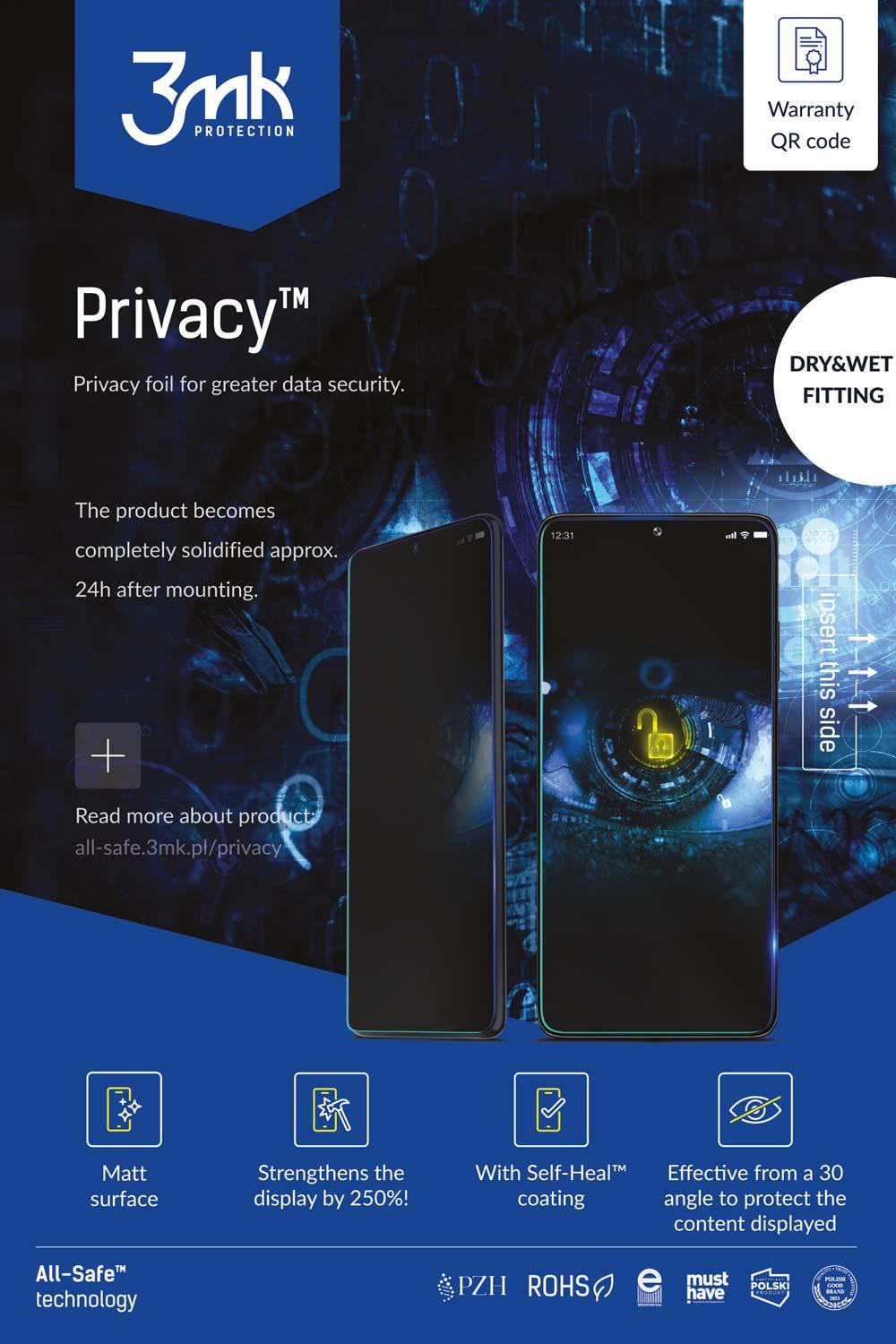 3MK Ochranná fólie all-safe AIO - Privacy Phone Dry & Wet 5ks - kompatibilní POUZE s novým plotrem