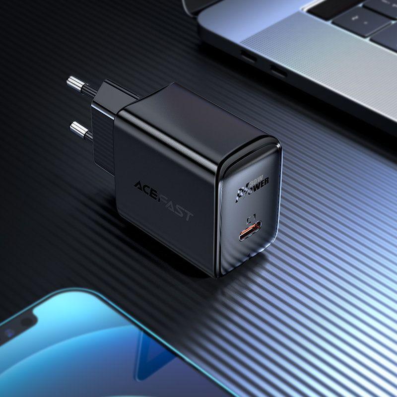 Acefast charger GaN USB Type C 30W, PD, QC 3.0, AFC, FCP black