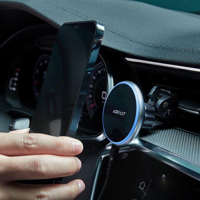 Acefast bezdrátová nabíječka do auta Qi s MagSafe až 15W - magnetický držák telefonu na mřížce ventilace - černá D3