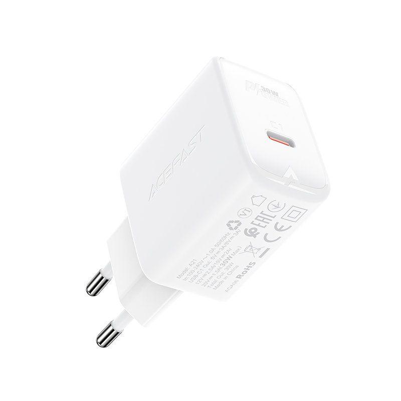 Acefast charger GaN USB Type C 30W, PD, QC 3.0, AFC, FCP white