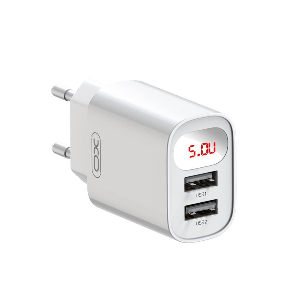 XO wall charger L95 2x USB 2,4A white with display
