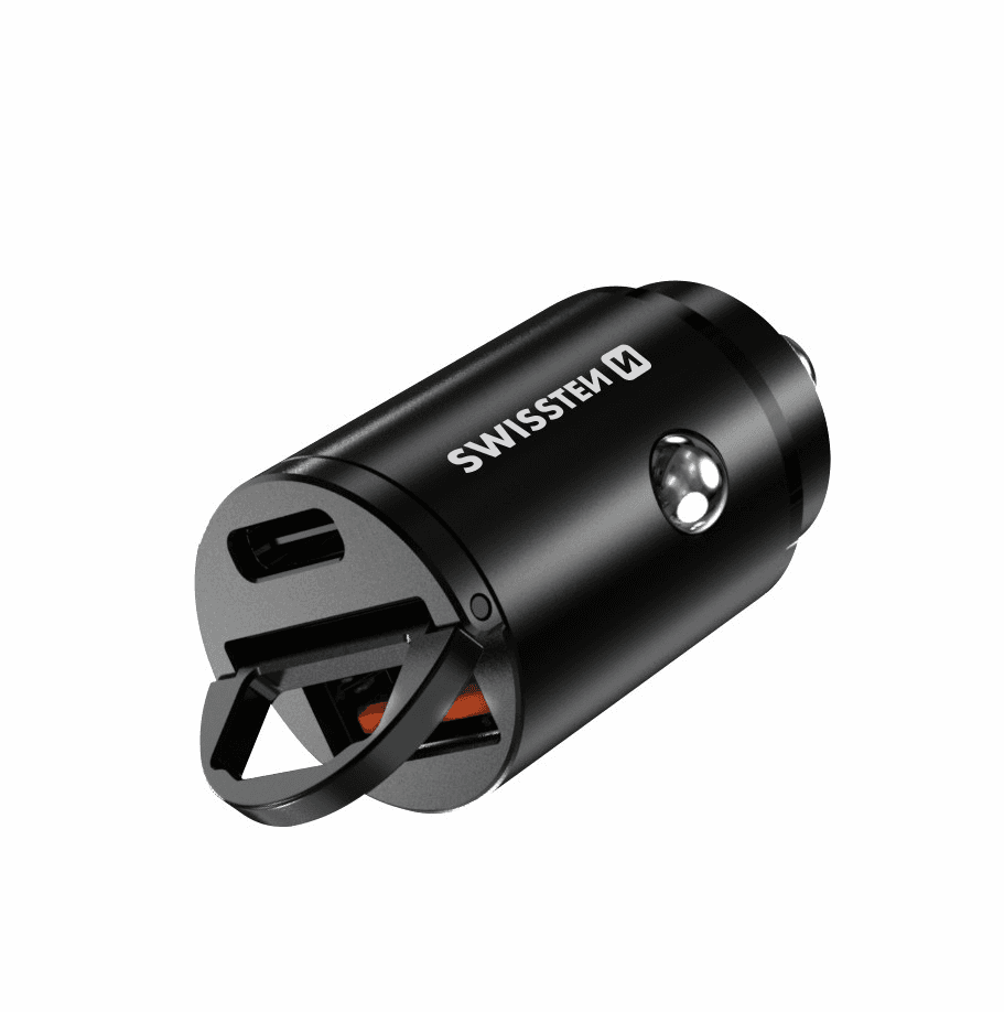 SWISSTEN CAR ADAPTER POWER DELIVERY USB-C + SUPER CHARGE 3.0 30W NANO BLACK