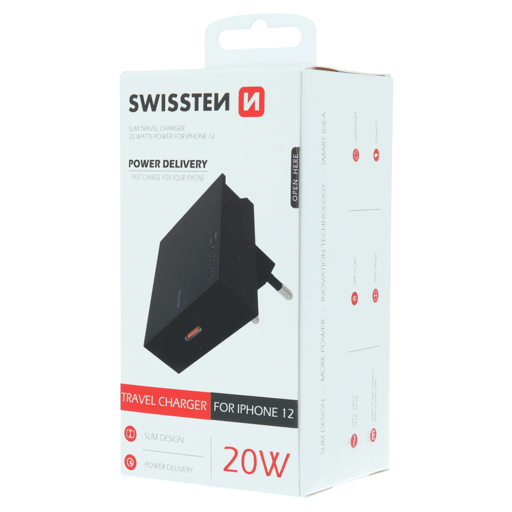 Swissten síťová nabíječka 20W pro iPhone černá se stojánkem