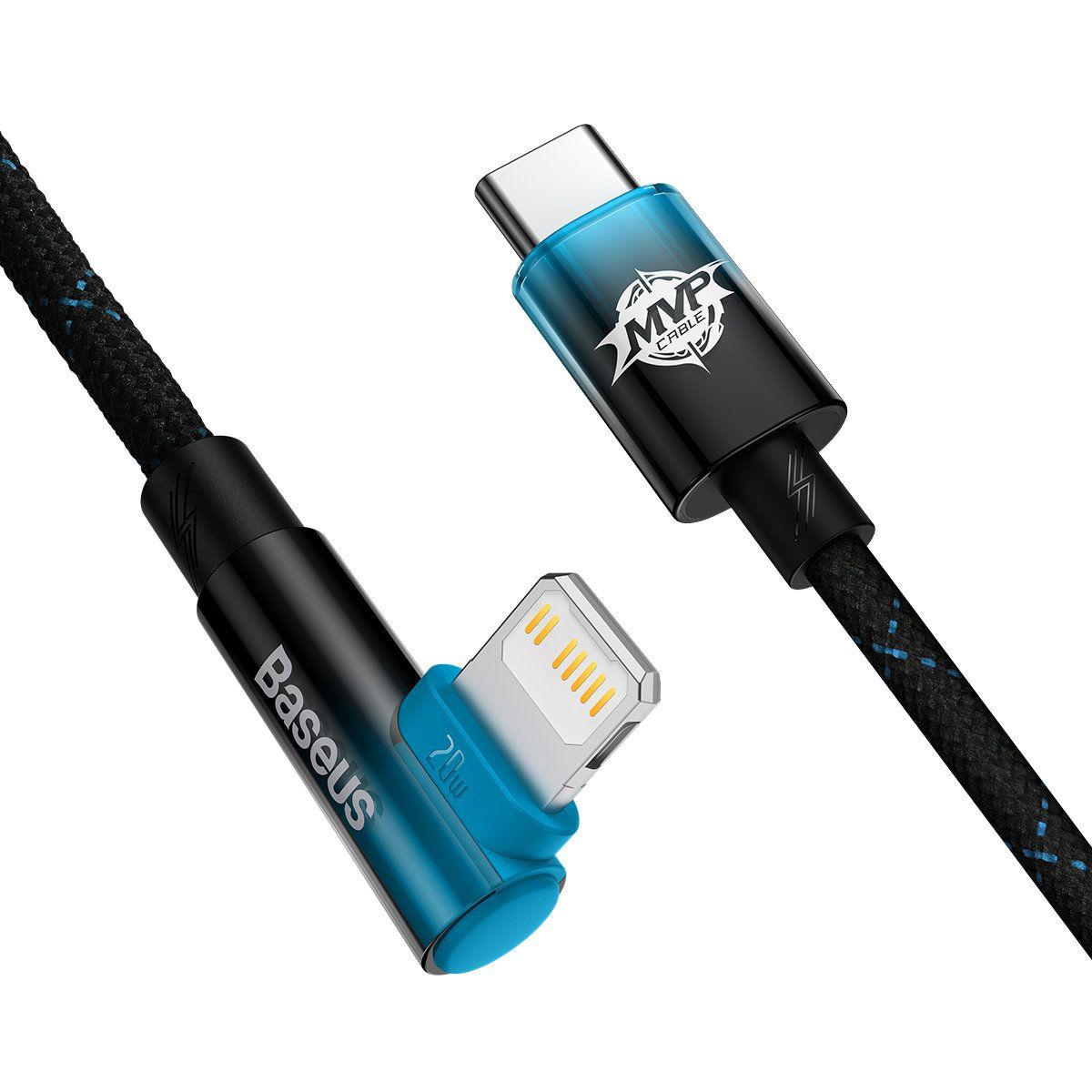 Baseus MVP 2 pravoúhlý napájecí kabel s bočním USB Type C / Lightning 2m 20W modrý CAVP000321