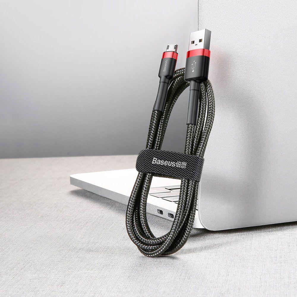 Baseus Cafule Cable wytrzymały nylonowy kabel przewód USB / micro USB QC3.0 1.5A 2M czarno-czerwony (CAMKLF-C91)