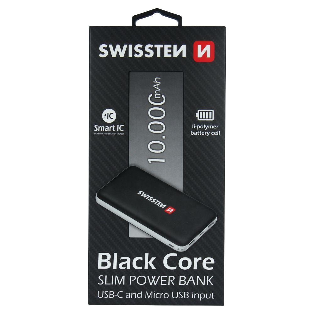 SWISSTEN BLACK CORE SLIM POWER BANK 10000 mAh USB-C INPUT