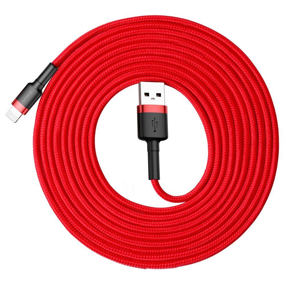 Baseus Cafule Cable wytrzymały nylonowy kabel przewód USB / Lightning QC3.0 2A 3M czerwony (CALKLF-R09)