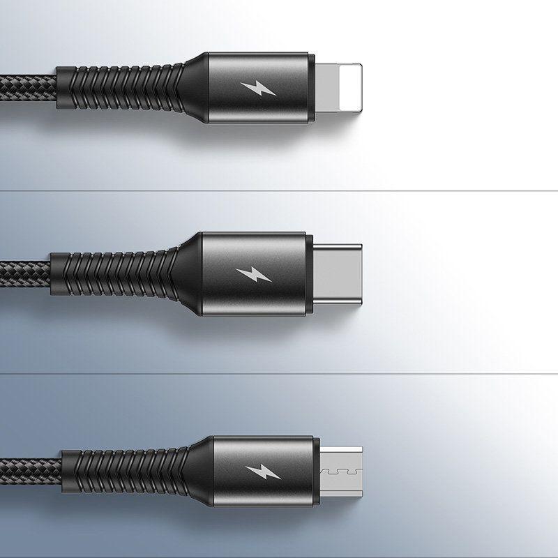 Joyroom 3w1 krótki kabel przewód USB - Lightning / USB Typ C / micro USB 3,5A 15cm czarny (S-01530G9 LCM)