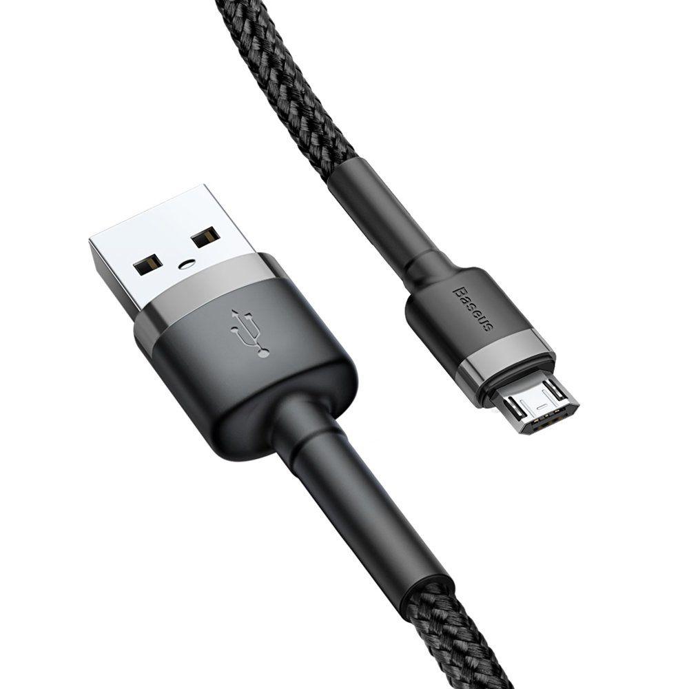 Baseus Cafule Cable wytrzymały nylonowy kabel przewód USB / micro USB QC3.0 2.4A 0,5M czarno-szary (CAMKLF-AG1)
