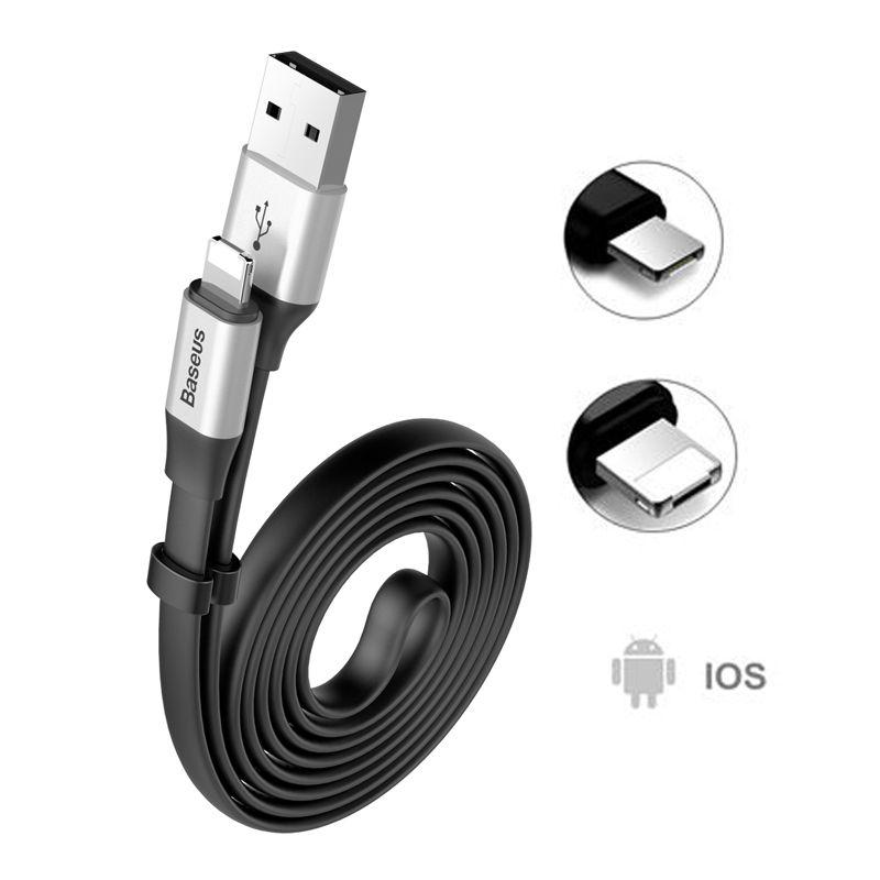 Two in one portable cable USB Baseus 2w1 (Android/iOS) 1,2m silver
