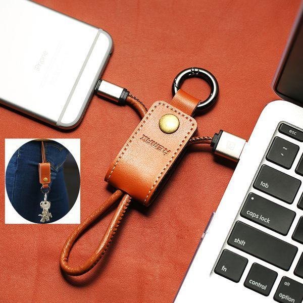Key ring cable USB micro/iPhone 5G/6G brown leather