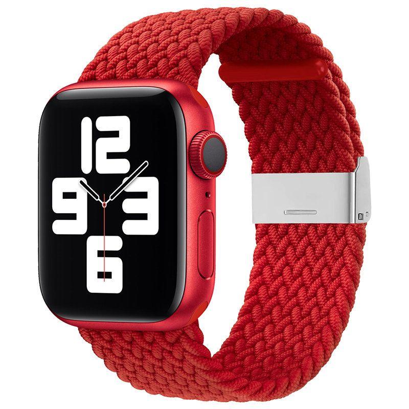 Strap Fabric opaska do Apple Watch 7 / 6 / SE / 5 / 4 / 3 / 2 (41mm / 40mm / 38mm) pleciony materiałowy pasek bransoletka do zegarka czerwony