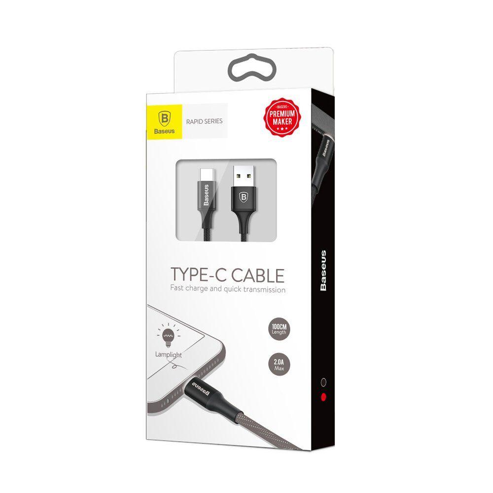 USB kabel Typ-C s LED 2A 1m černý  CATSU-B01 Baseus nylonový oplet
