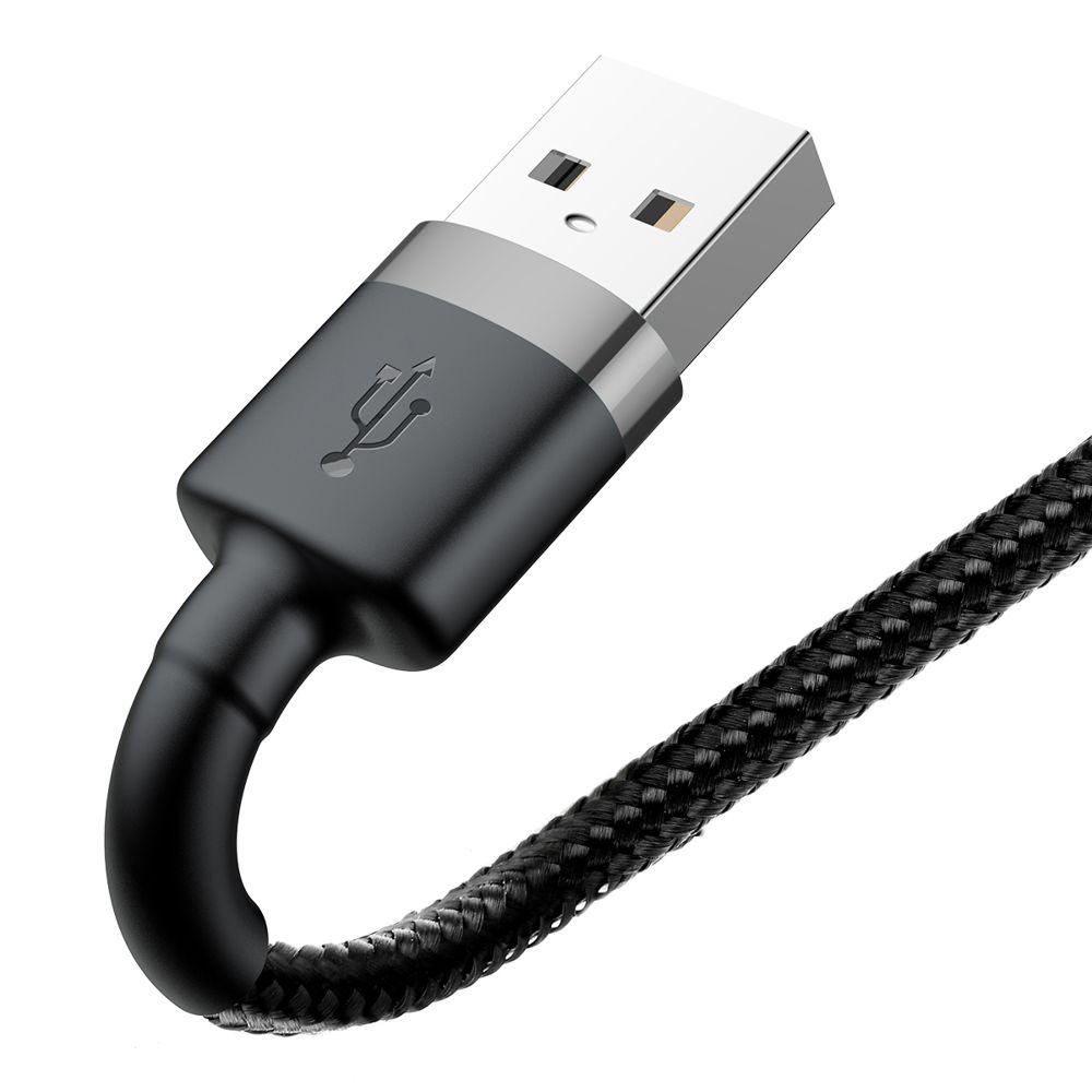 Baseus Cafule odolný nylonový USB kabel - Lightning QC3.0 2,4A 0,5M černošedý CALKLF-AG1