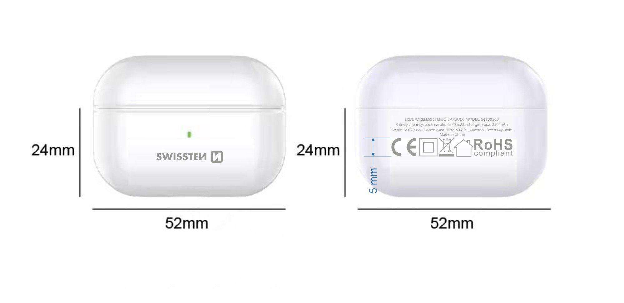 Swissten bluetooth TWS sluchátka minipods bílá