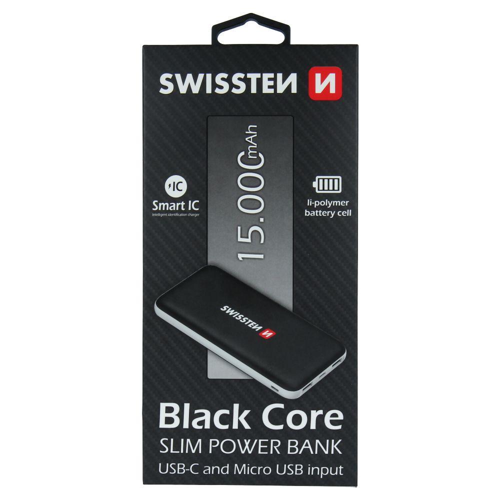 SWISSTEN BLACK CORE SLIM POWER BANK 15000 mAh USB-C