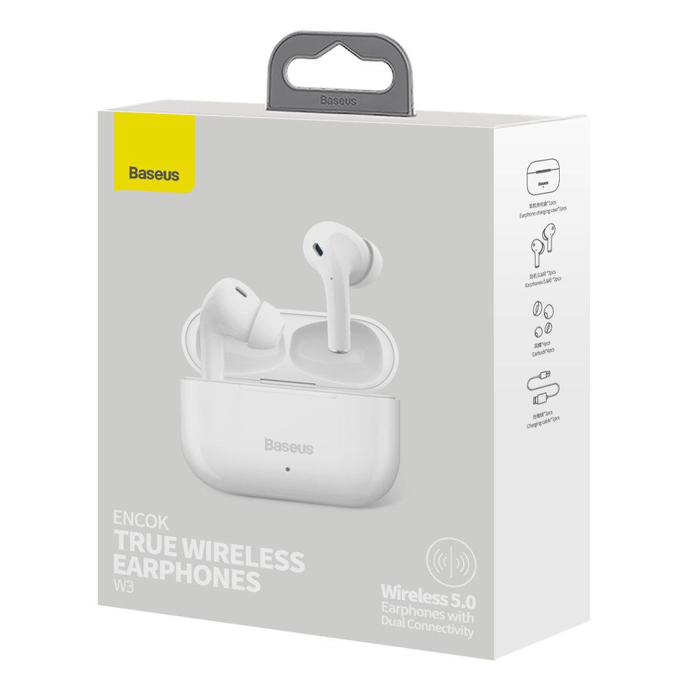 Baseus W3 wireless Bluetooth 5.0 TWS Earbuds earphones waterproof IP55 white (NGW3-02)