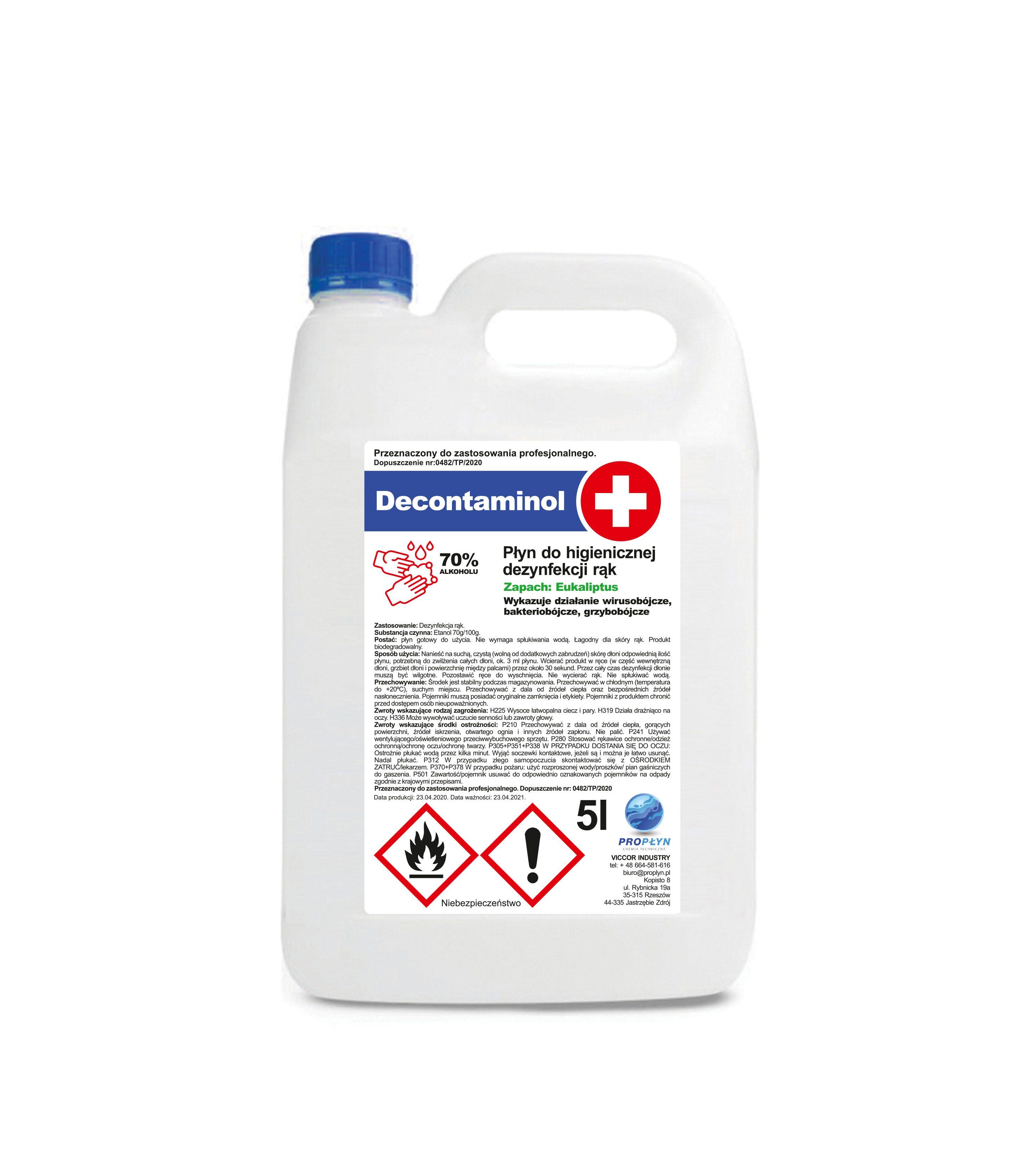 Liquid for hygienic hand disinfection with Eucalyptus 5L fragrance