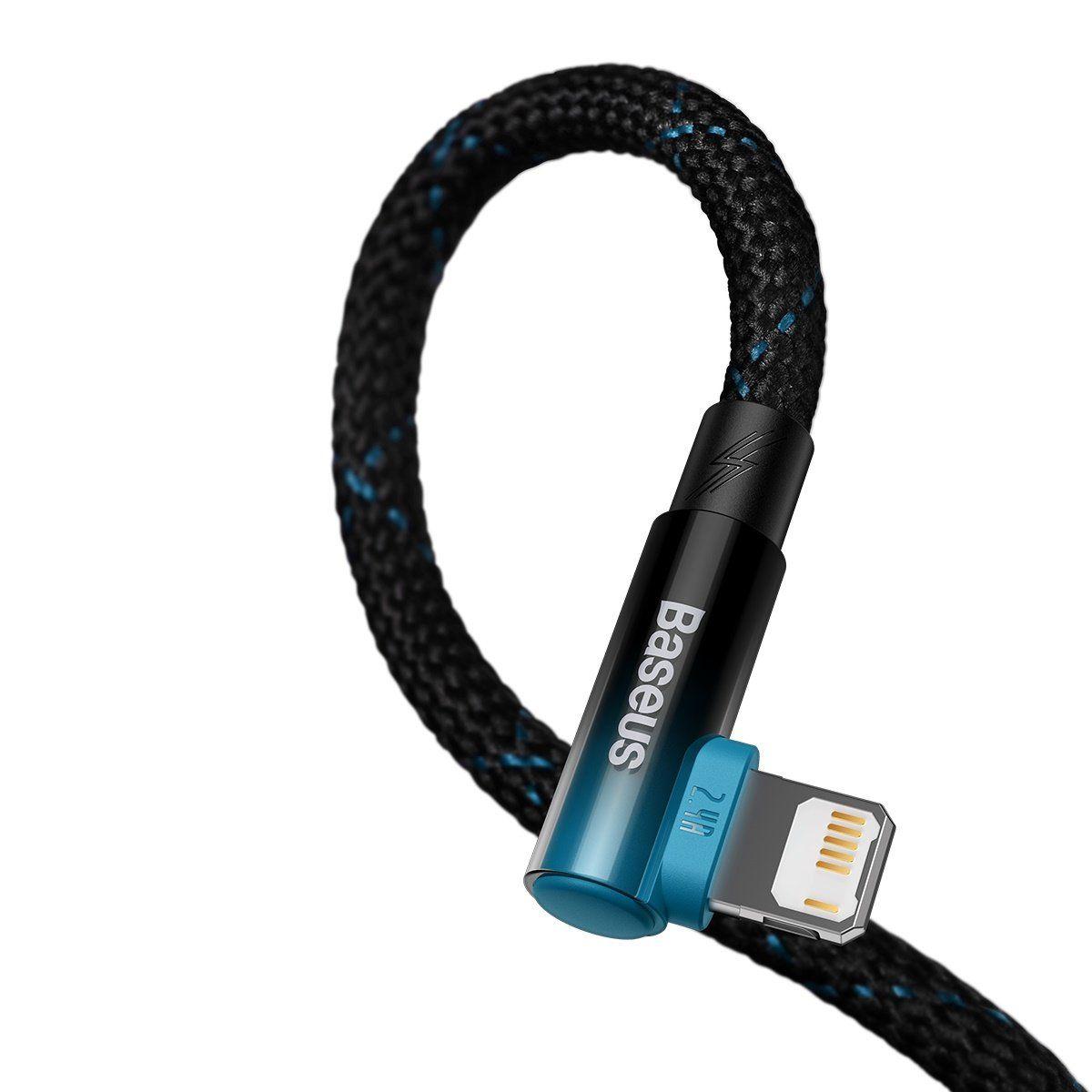 Baseus MVP 2 Elbow-shaped Fast Charging Data Cable USB to iP 2.4A 1m Black+Blue